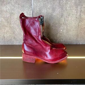 Guidi Red Leather Lace-Up Zip Ankle Boots